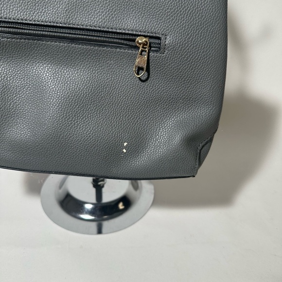 Gray Satchel with Structured Design and Gold Accents - Picture 3 of 5